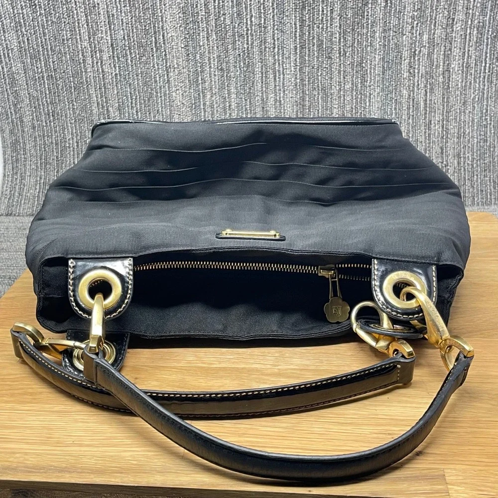Eric‎ Javits Shoulder Bag Womens Medium Black Ribbon Tiered Gold Hardware Purse